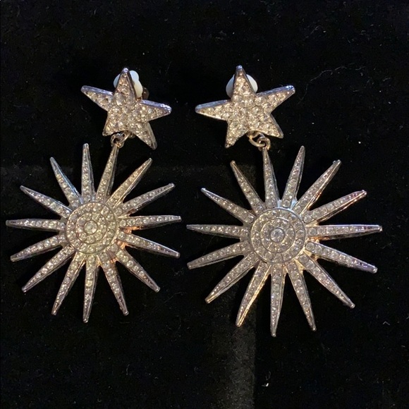 Jewelry - “Fireworks” Clip on Earrings Rhinestones- 3.5”drop